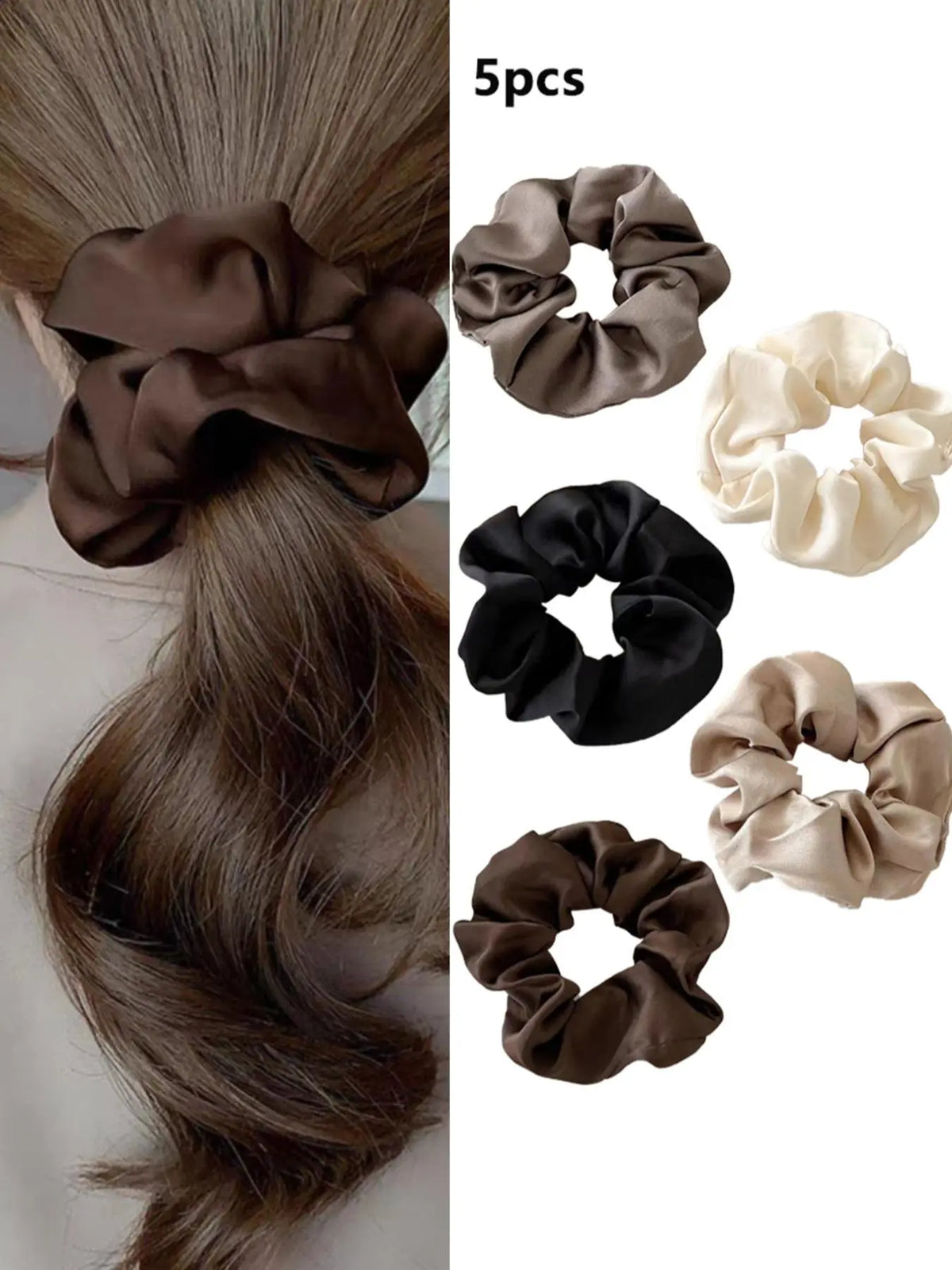 Women'S Elegant Solid Color Hair Tie, 5 Counts Casual Plain Scrunchie for Daily Hair Decoration, Ponytail Holder for Girls, Scrunchies, Elastic Hair Accessory, Elastic Hair Ties, Ponytail Accessories, Elastic Hair Ties Ponytail Holders